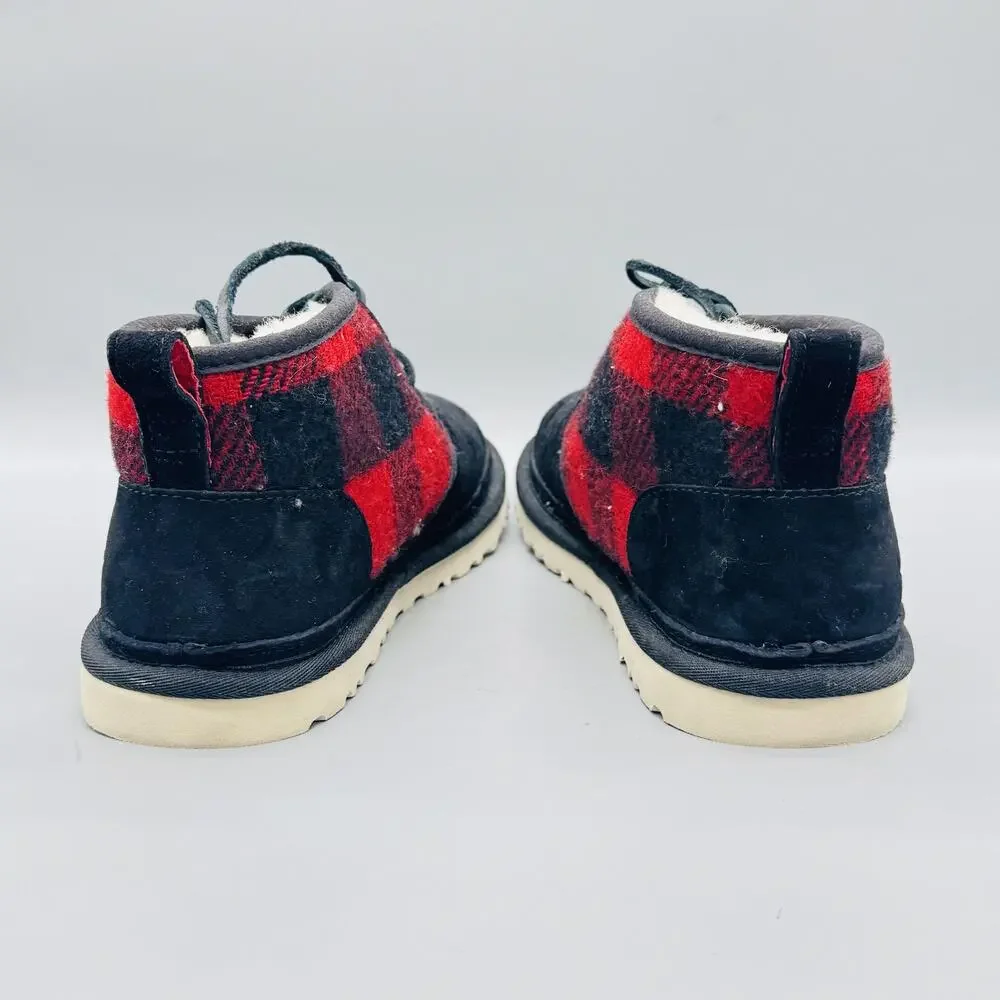UGG Boots Mens 10 Black Suede Neumel Plaid Chukka Ankle Lace Up Lined Shoes